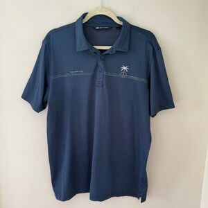 TravisMathew Mens Navy Blue Palm‎ Tree Graphic Golf Polo Shirt Size Large